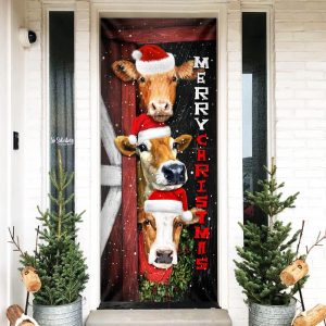 Cattle Cow Merry Christmas Door Cover Front Door Christmas Cover Christmas Outdoor Decoration Unique Gifts Doorcover 1