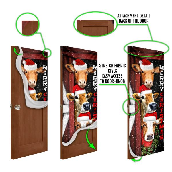 Cattle Cow Merry Christmas Door Cover – Front Door Christmas Cover – Christmas Outdoor Decoration – Unique Gifts Doorcover