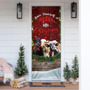 Cattle Merry Christmas Door Cover Front Door Christmas Cover Unique Gifts Doorcover 1