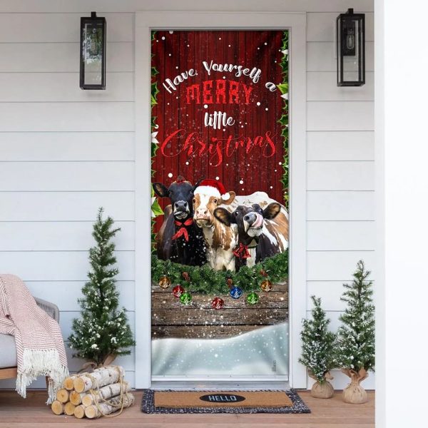 Cattle Merry Christmas Door Cover – Front Door Christmas Cover – Unique Gifts Doorcover