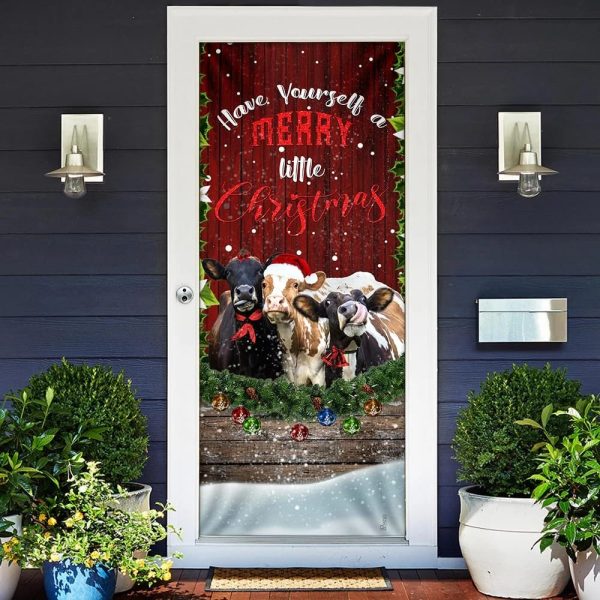 Cattle Merry Christmas Door Cover – Front Door Christmas Cover – Unique Gifts Doorcover