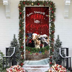 Cattle Merry Christmas Door Cover Front Door Christmas Cover Unique Gifts Doorcover 4