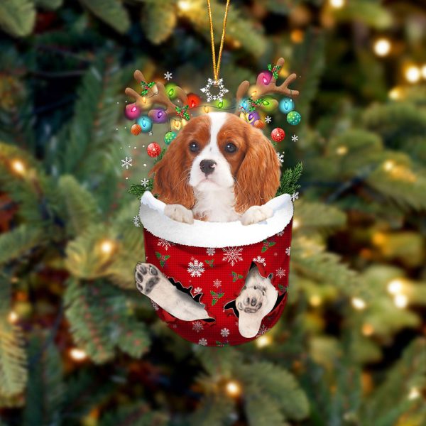 Cavalier King Charles Spaniel 1 In Snow Pocket Christmas Ornament – Two Sided Christmas Plastic Hanging