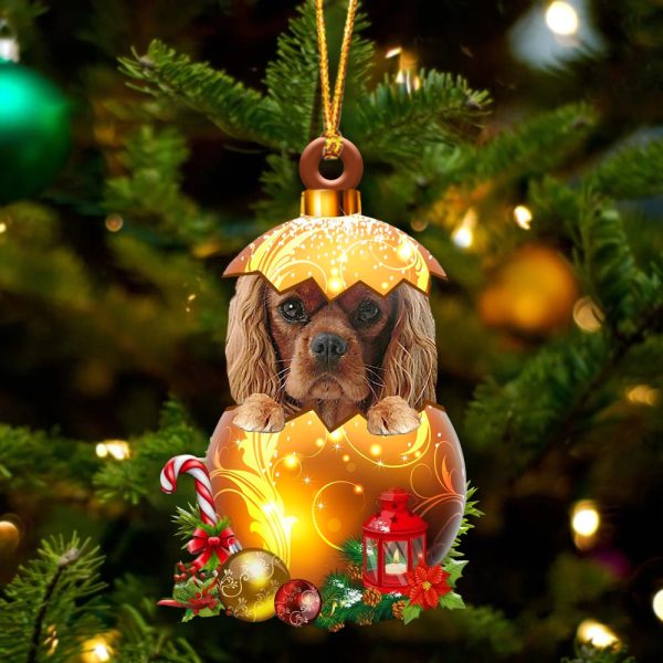 Cavalier King Charles Spaniel 3 In Golden Egg Christmas Ornament – Car Ornament – Unique Dog Gifts For Owners
