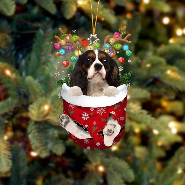 Cavalier King Charles Spaniel 3 In Snow Pocket Christmas Ornament – Two Sided Christmas Plastic Hanging