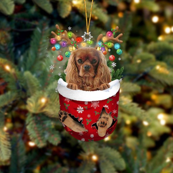 Cavalier King Charles Spaniel 4 In Snow Pocket Christmas Ornament – Two Sided Christmas Plastic Hanging