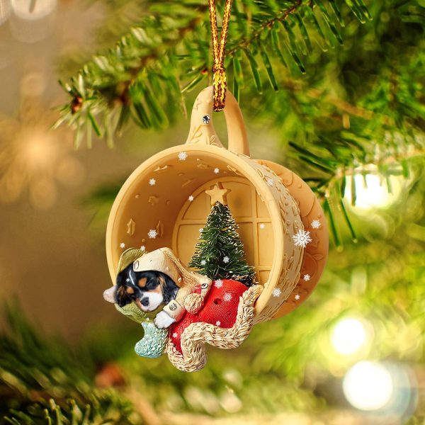 Cavalier King Charles Spaniel Sleeping In A Tiny Cup Christmas Holiday Two Sided Ornament – Best Gifts for Dog Lovers