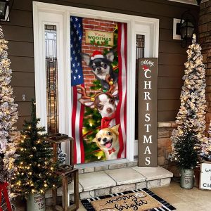Chihuahua Door Cover Merry Woofmas Xmas Outdoor Decoration Gifts For Dog Lovers Housewarming Gifts 3