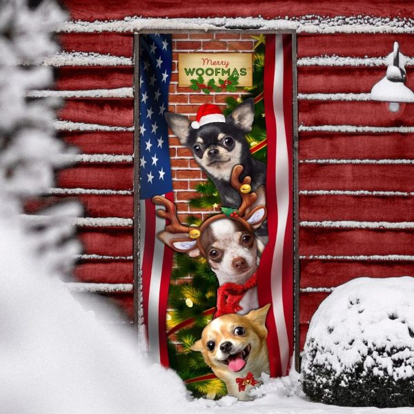 Chihuahua Door Cover Merry Woofmas – Xmas Outdoor Decoration – Gifts For Dog Lovers – Housewarming Gifts