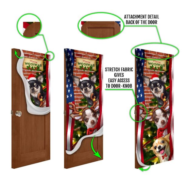 Chihuahua Door Cover Merry Woofmas – Xmas Outdoor Decoration – Gifts For Dog Lovers – Housewarming Gifts