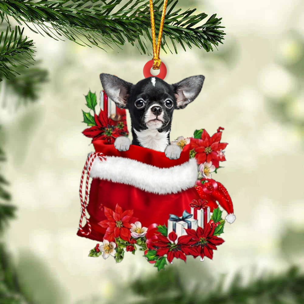 Chihuahua In Gift Bag Christmas Ornament - Car Ornaments - Gift For Dog Lovers