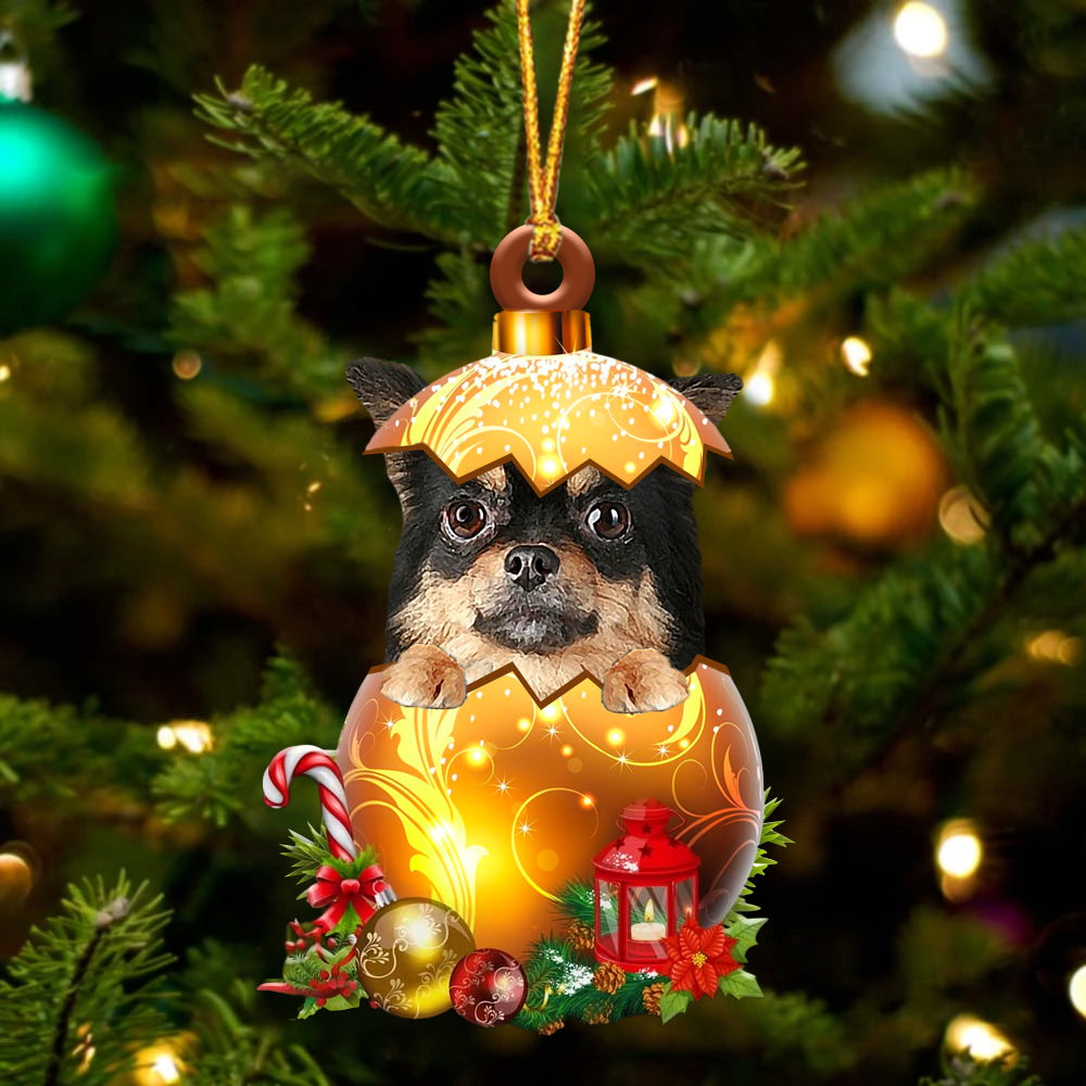 Chihuahua Long Haired In Golden Egg Christmas Ornament - Car Ornament - Unique Dog Gifts For Owners