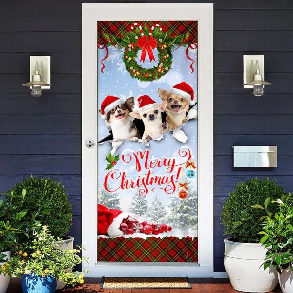 Chihuahua Merry Christmas Door Cover – Front Door Christmas Cover – Christmas Outdoor Decoration – Gifts For Dog Lovers