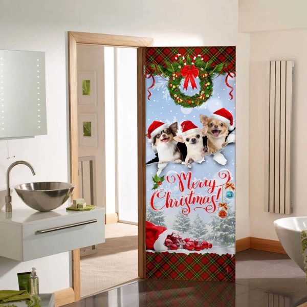 Chihuahua Merry Christmas Door Cover – Front Door Christmas Cover – Christmas Outdoor Decoration – Gifts For Dog Lovers