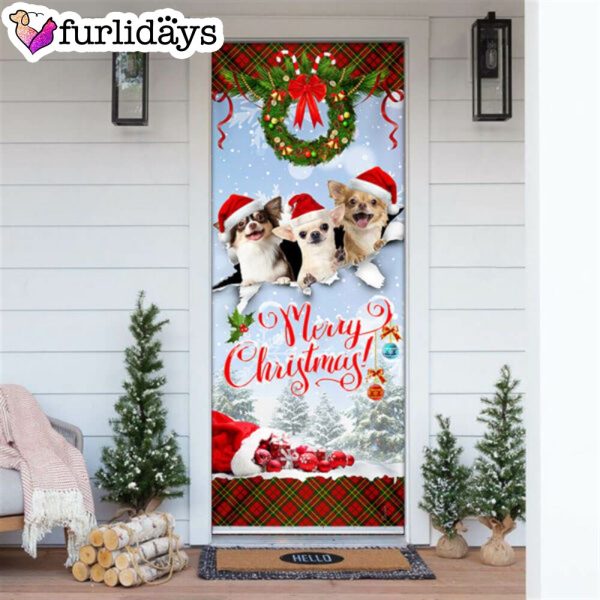 Chihuahua Merry Christmas Door Cover – Front Door Christmas Cover – Christmas Outdoor Decoration – Gifts For Dog Lovers