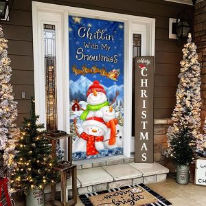 Chillin With My Snowmies Door Cover Snowman Door Cover Christmas Outdoor Decoration Housewarming Gifts 3