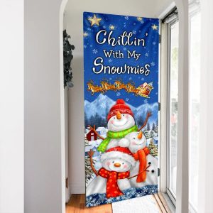 Chillin With My Snowmies Door Cover Snowman Door Cover Christmas Outdoor Decoration Housewarming Gifts 4