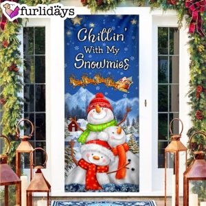 Chillin With My Snowmies Door Cover Snowman Door Cover Christmas Outdoor Decoration Housewarming Gifts 6