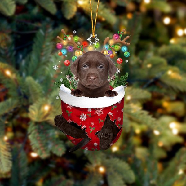Chocolate Labrador In Snow Pocket Christmas Ornament – Two Sided Christmas Plastic Hanging