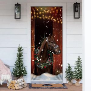 Christmas Barn Horse Door Cover Christmas Horse Decor Housewarming Gifts Unique Gifts Doorcover 1