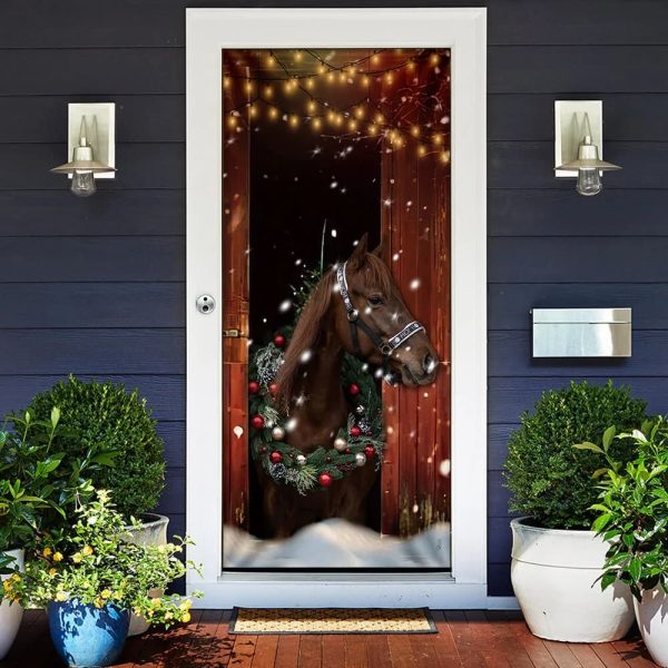 Christmas Barn Horse Door Cover – Christmas Horse Decor – Housewarming Gifts – Unique Gifts Doorcover