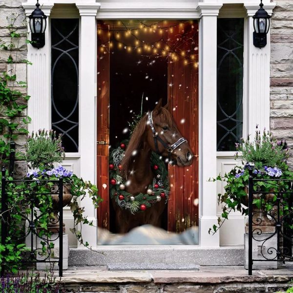 Christmas Barn Horse Door Cover – Christmas Horse Decor – Housewarming Gifts – Unique Gifts Doorcover