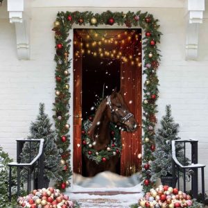 Christmas Barn Horse Door Cover Christmas Horse Decor Housewarming Gifts Unique Gifts Doorcover 4
