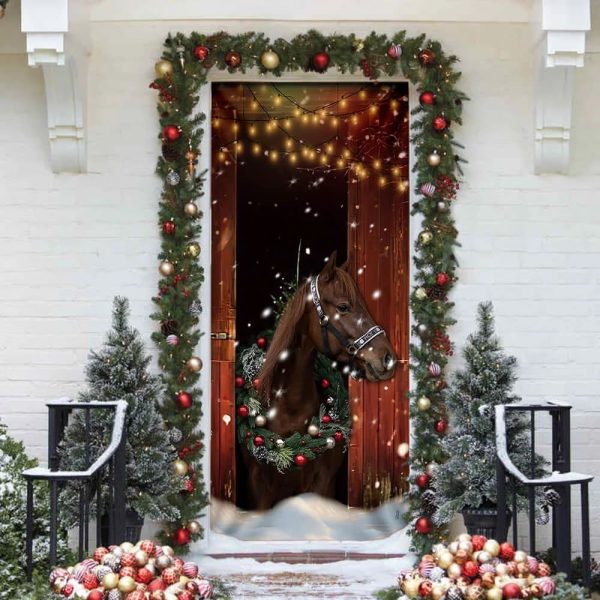 Christmas Barn Horse Door Cover – Christmas Horse Decor – Housewarming Gifts – Unique Gifts Doorcover