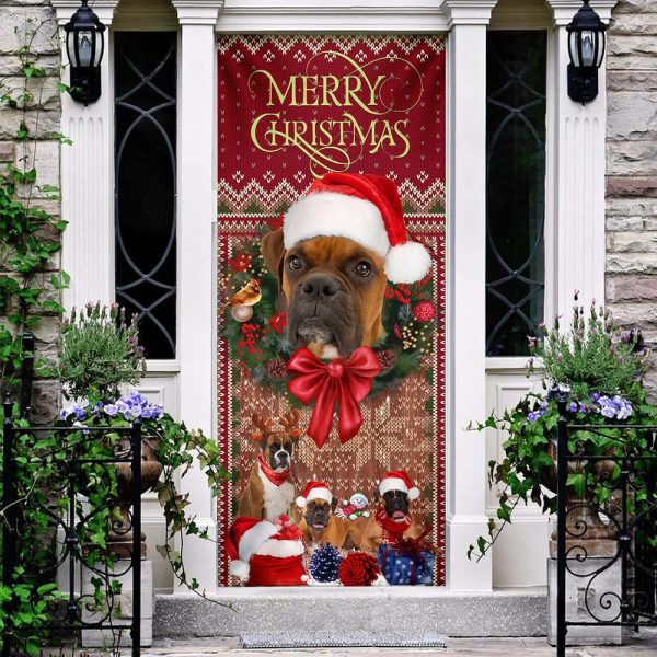 Christmas Begins With Boxer Door Cover – Front Door Christmas Cover – Christmas Outdoor Decoration – Gifts For Dog Lovers