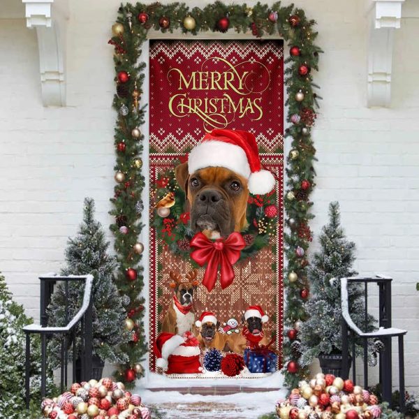 Christmas Begins With Boxer Door Cover – Front Door Christmas Cover – Christmas Outdoor Decoration – Gifts For Dog Lovers
