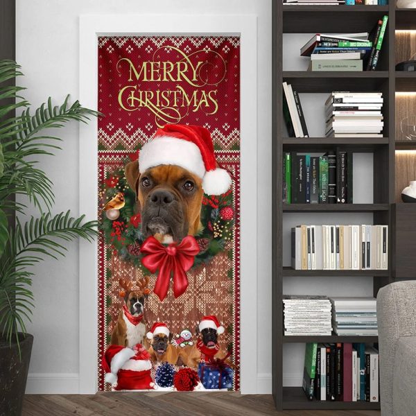 Christmas Begins With Boxer Door Cover – Front Door Christmas Cover – Christmas Outdoor Decoration – Gifts For Dog Lovers