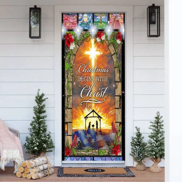 Christmas Begins With Christ Door Cover – Christmas Outdoor Decoration – Unique Gifts Doorcover