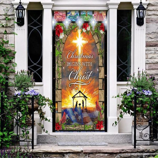 Christmas Begins With Christ Door Cover – Christmas Outdoor Decoration – Unique Gifts Doorcover