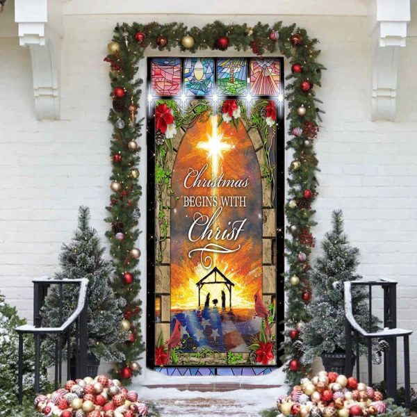 Christmas Begins With Christ Door Cover – Christmas Outdoor Decoration – Unique Gifts Doorcover