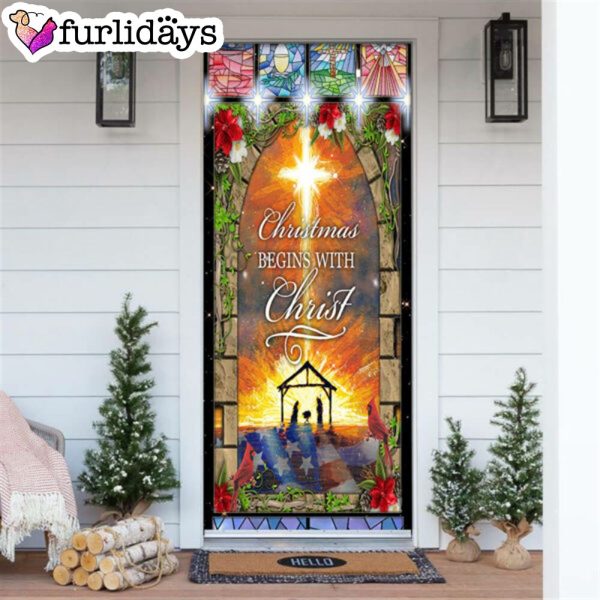 Christmas Begins With Christ Door Cover – Christmas Outdoor Decoration – Unique Gifts Doorcover