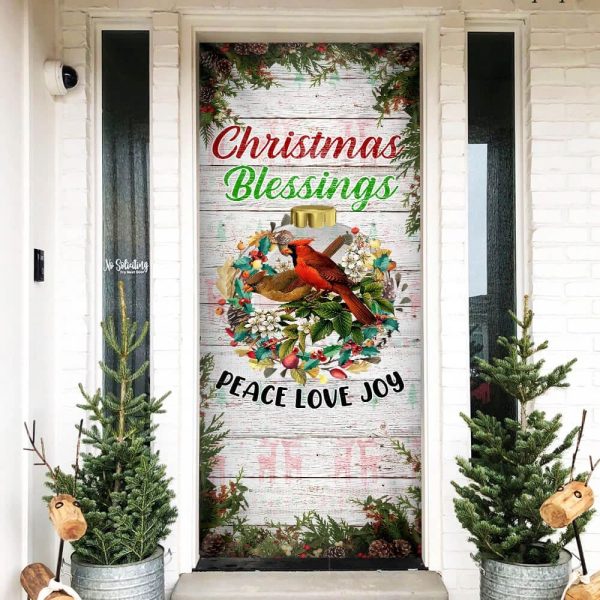 Christmas Cardinal Door Cover Christmas Blessings Love, Peace, Joy Cardinal Christmas Door Cover Decorations – Unique Gifts Doorcover