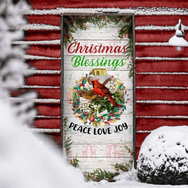 Christmas Cardinal Door Cover Christmas Blessings Love, Peace, Joy Cardinal Christmas Door Cover Decorations – Unique Gifts Doorcover