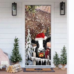 Christmas Cow Door Cover Door Christmas Cover Christmas Outdoor Decoration 1