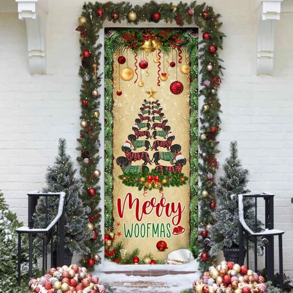 Christmas Dachshunds Tree Door Cover – Door Christmas Cover  – Unique Gifts Doorcover