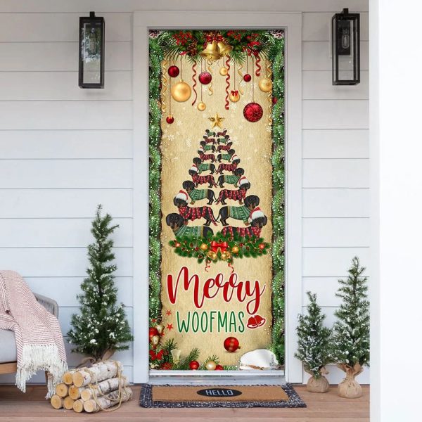 Christmas Dachshunds Tree Door Cover – Door Christmas Cover  – Unique Gifts Doorcover