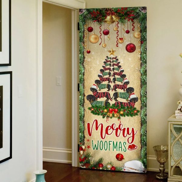 Christmas Dachshunds Tree Door Cover – Door Christmas Cover  – Unique Gifts Doorcover