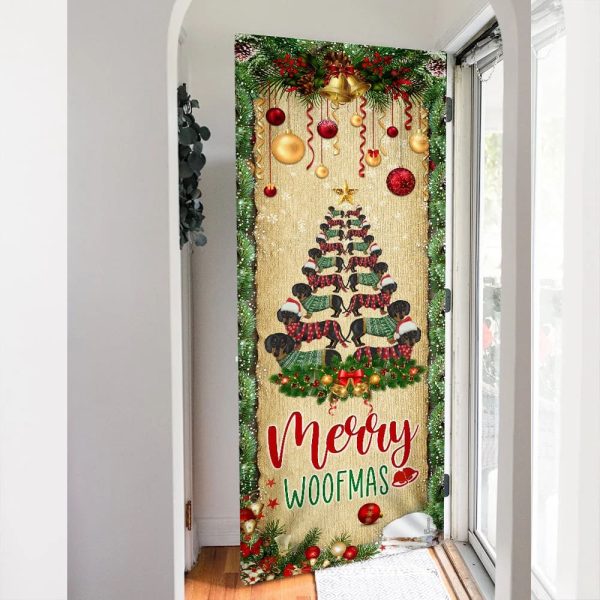Christmas Dachshunds Tree Door Cover – Door Christmas Cover  – Unique Gifts Doorcover