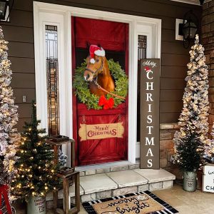 Christmas Horse Door Cover Merry Christmas Horse In Stable Door Cover Christmas Outdoor Decoration 2