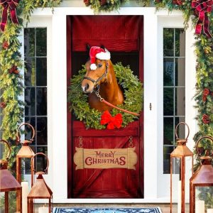 Christmas Horse Door Cover Merry Christmas Horse In Stable Door Cover Christmas Outdoor Decoration 3