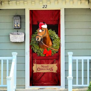 Christmas Horse Door Cover Merry Christmas Horse In Stable Door Cover Christmas Outdoor Decoration 5