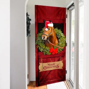 Christmas Horse Door Cover Merry Christmas Horse In Stable Door Cover Christmas Outdoor Decoration 6