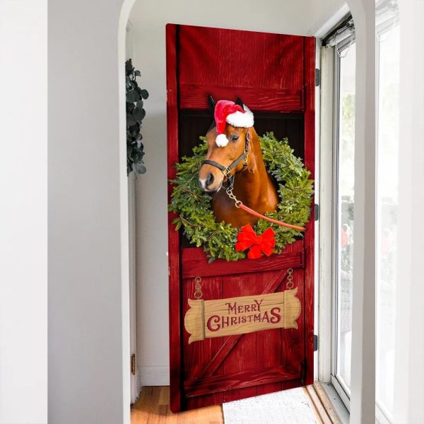 Christmas Horse Door Cover – Merry Christmas Horse In Stable Door Cover – Christmas Outdoor Decoration