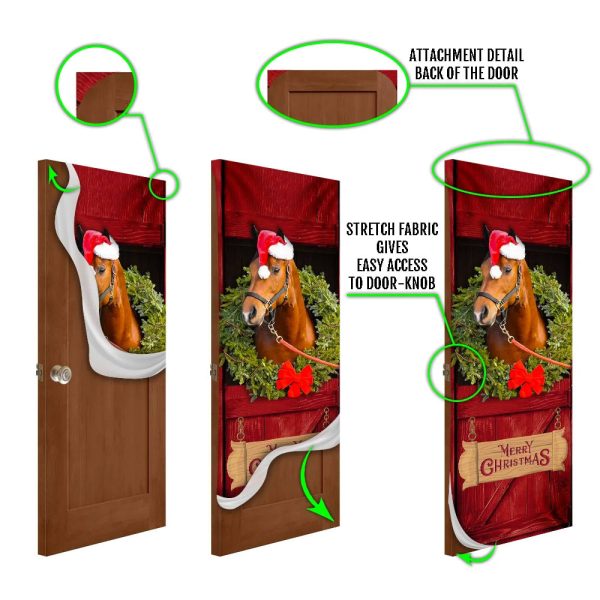 Christmas Horse Door Cover – Merry Christmas Horse In Stable Door Cover – Christmas Outdoor Decoration