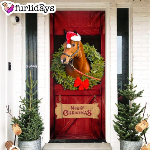 Christmas Horse Door Cover – Merry Christmas Horse In Stable Door Cover – Christmas Outdoor Decoration