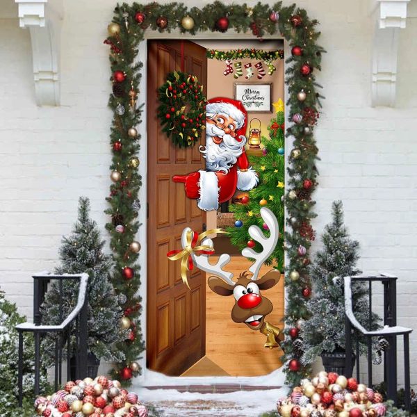 Christmas Is Coming Door Cover – Santa Claus Door Cover – Christmas Outdoor Decoration – Unique Gifts Doorcover